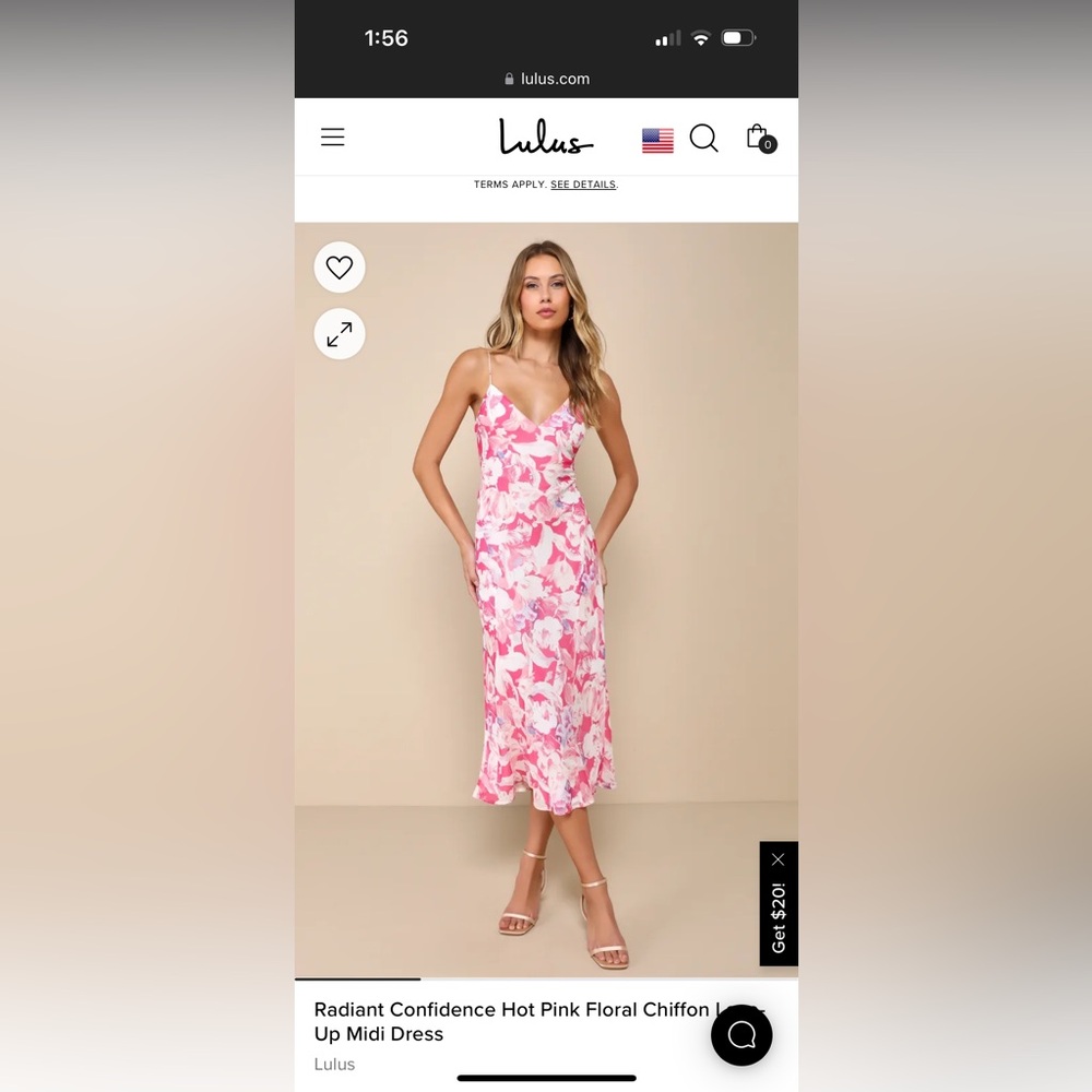 Lulu’s Radiant Confidence Hot Pink Floral Chiffon Lace-Up Midi Dress